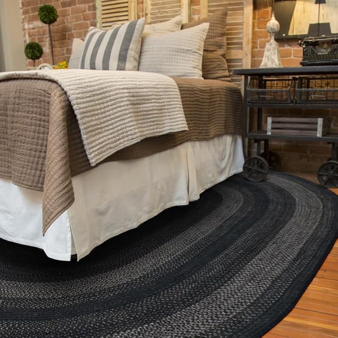 Homespice Jet Black Oval Area Rugs 4x6' – Hand Braided Gray and Black Area Rug by Homespice