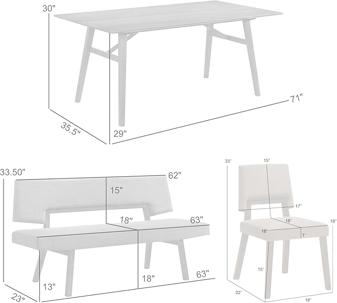 Armen Living Channell Mid Century Modern 5 Piece Walnut Wood Dining Table Set - Image 3