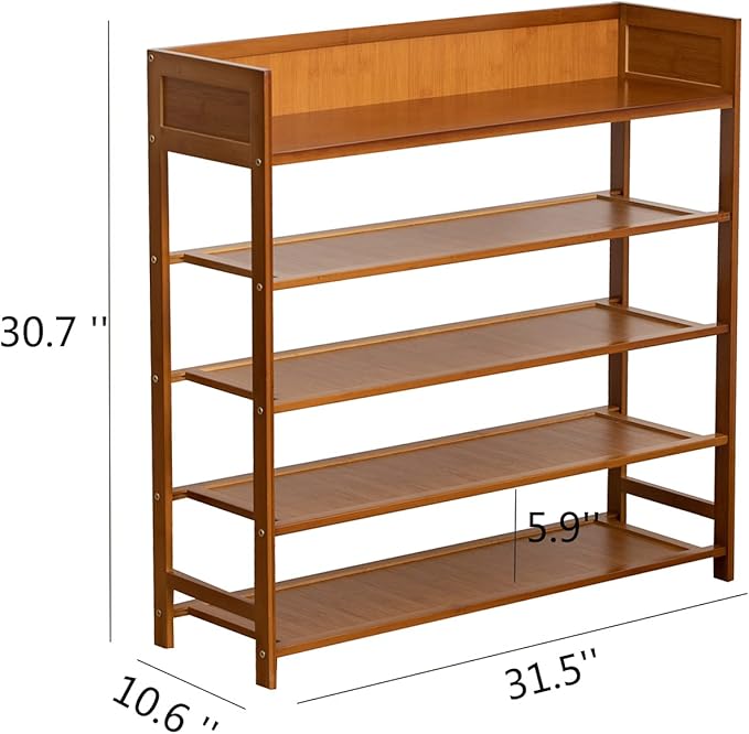 Bamboo Shoe Rack Organizer, 5 Tier Shoe Shelf Storage Organizer, - Image 3