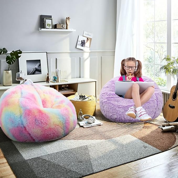 Fluffy Bean Bag Chair, 3FT Round Memory Foam Filled Bean Bag - Image 2