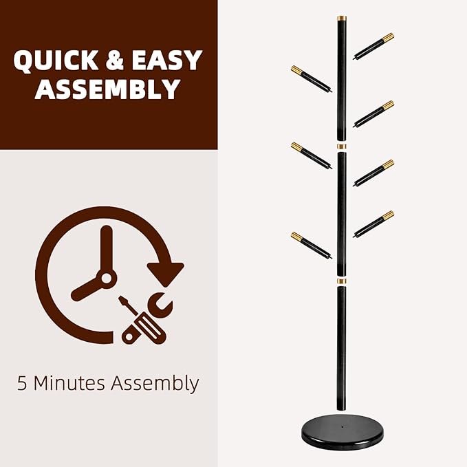 Uniclinens Coat Rack Freestanding Solid Wood Coat Tree Standing - Image 9