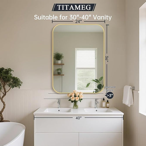 24x36 Inch Bathroom Mirror, Aluminum Alloy Framed Brushed Wall Mirror - Image 2