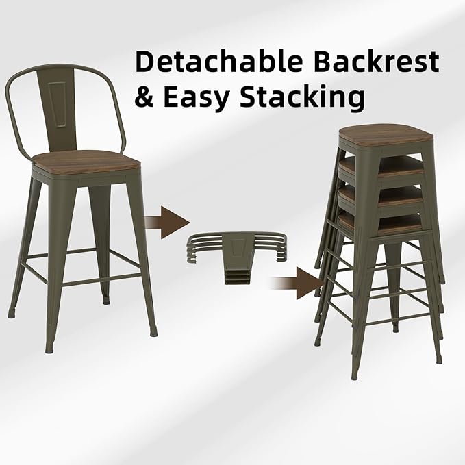 26” Swivel Bar Stools Set of 4, Counter Height Bar Stools Wooden Seat, Metal - Image 6