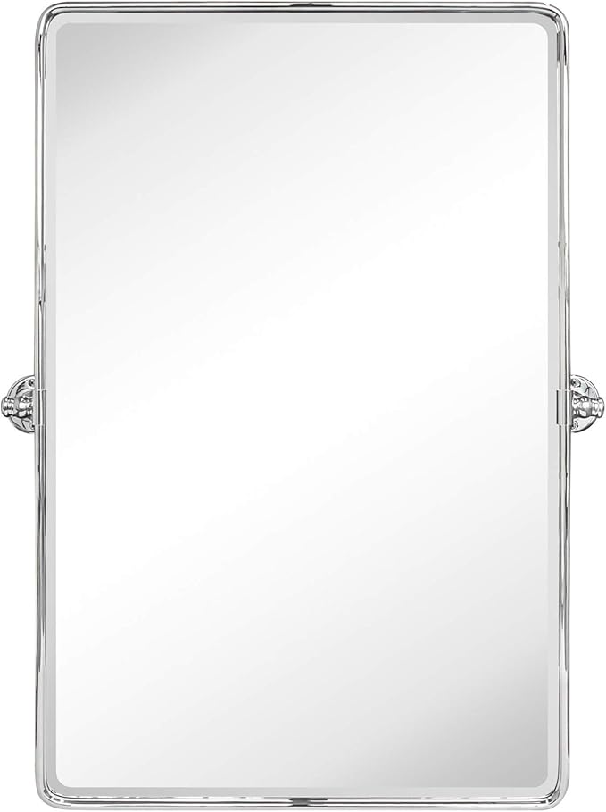 TEHOME 27 x 35'' Farmhouse Chrome Metal Framed Pivot Rectangle Bathroom Mirror - Image 2
