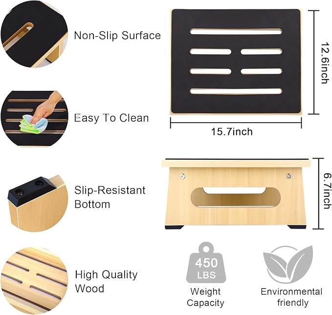 One Step Stool with Non-Slip Rubber Stepping Feet, Heavy Duty Wooden Step Stools - Image 5