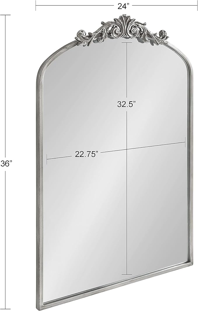 Kate and Laurel Arendahl Traditional Arch Mirror, 24 x 36, Antique Silver - Image 5