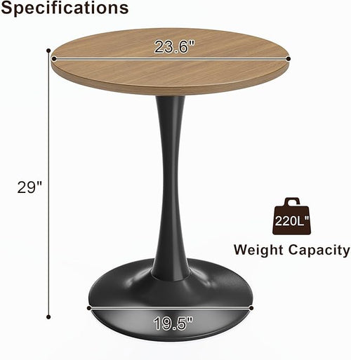24" Small Tulip Table for 2 Person, Walnut Wood Round Dining Table for Kitchen - Image 2