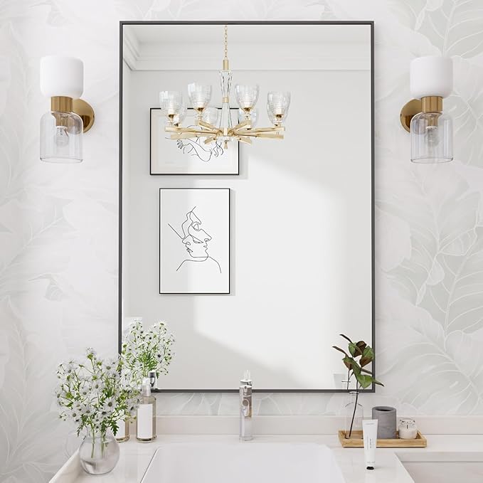 Koonmi Black Mirrors for Wall, 24x36 Inch Bathroom Mirror, Rectangular Wall by KOONMI