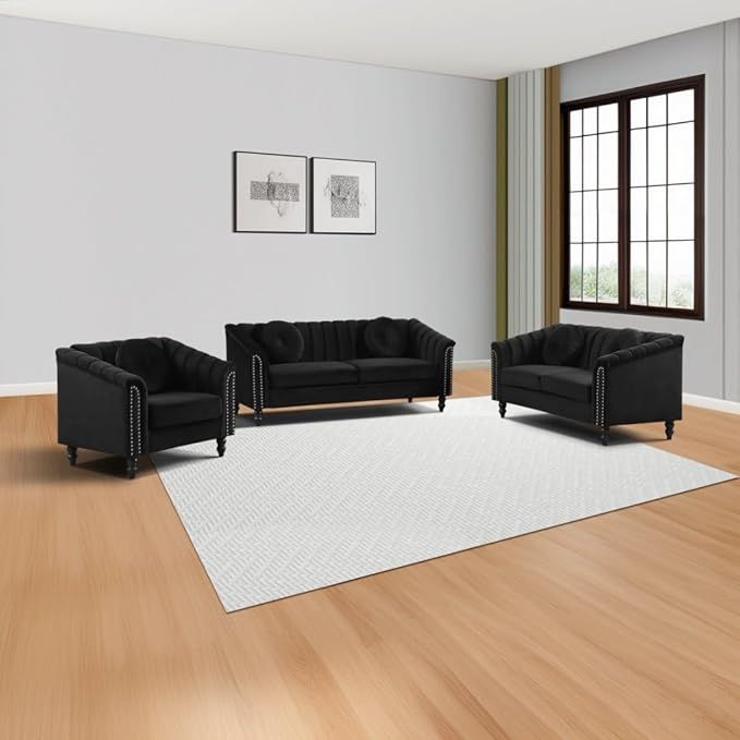 60" Loveseat Sofa, Microfiber Chesterfield Upholstered Sofas Love Seat - Image 2