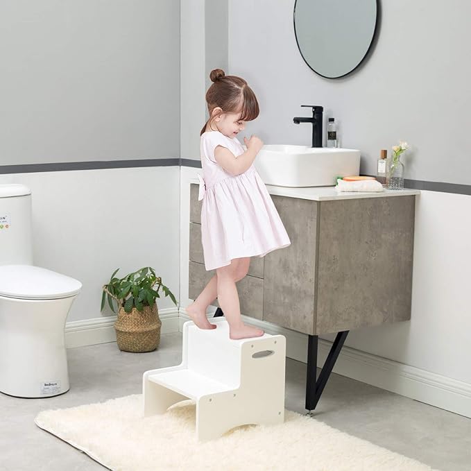 WOOD CITY Toddler Step Stool, Wooden 2 Step Stools - Image 9
