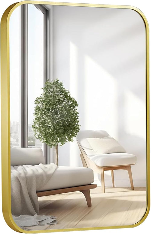 22x30 Inch Bathroom Mirror for Wall, Matte Gold Framed Rectangle Mirror by Titameg