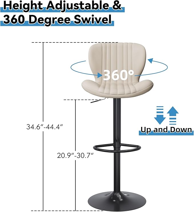 Shintenchi Bar Stools Set of 2 Modern Swivel Bar Chairs, Counter Height Faux - Image 2