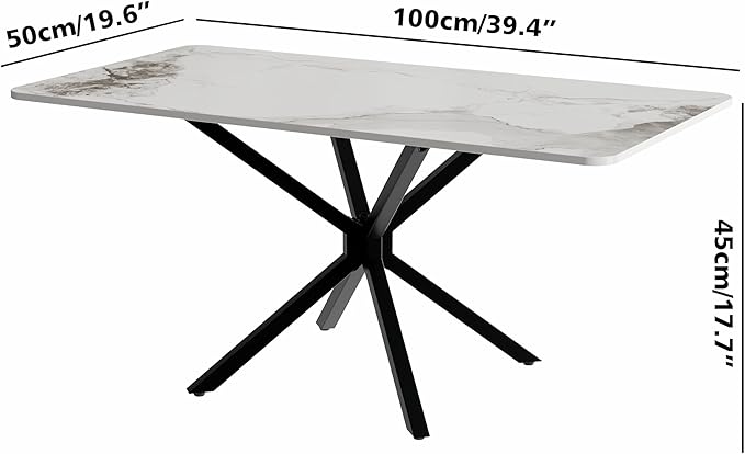 White Marble Coffee Table Modern Rectangular 40 Inch Living Room Table - Image 2