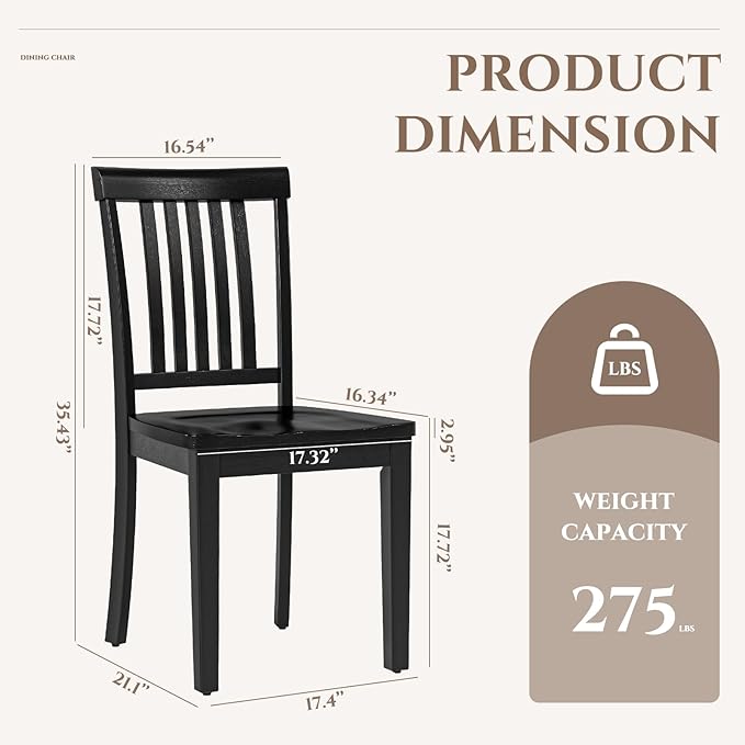 COLAMY Wooden Dining Chairs Set of 2, Solid Rubberwood Kitchen & Dining Room - Image 3