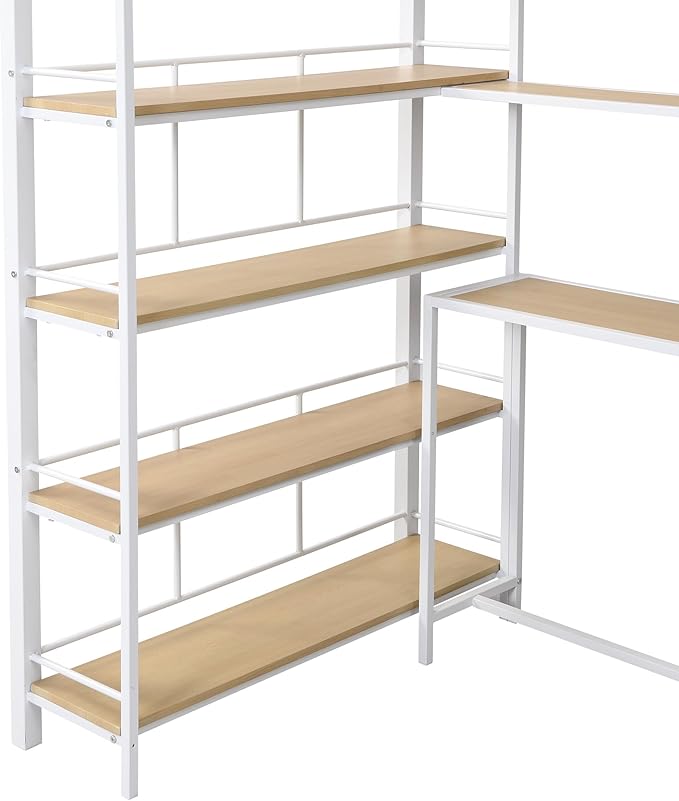 Twin Size Metal Loft Bed with Staircase, Full-Length Guardrails, a Built-in - Image 5