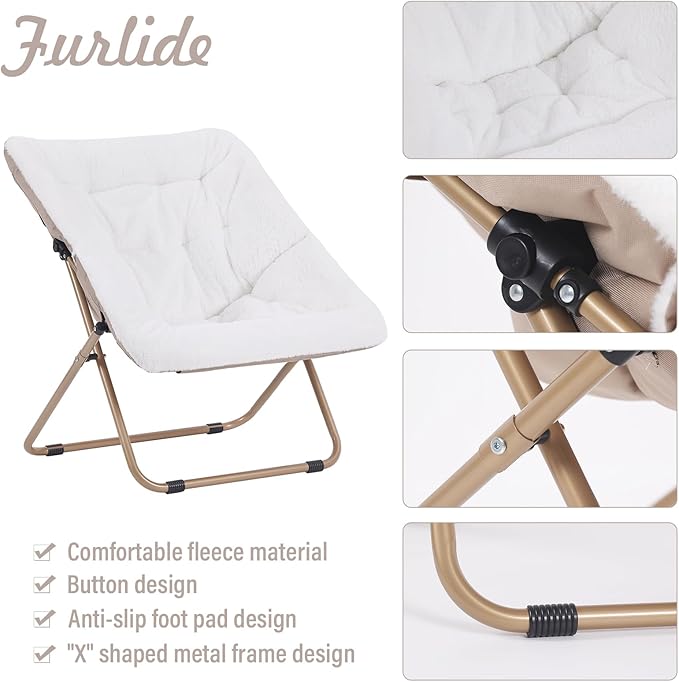 Saucer Chair with Ottoman, Comfy Bedroom & Living Room Chairs, Foldable Metal - Image 4