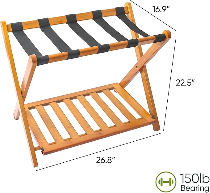 Fully Assembled Bamboo Luggage Racks, Foldable Suitcase Stand - Image 4