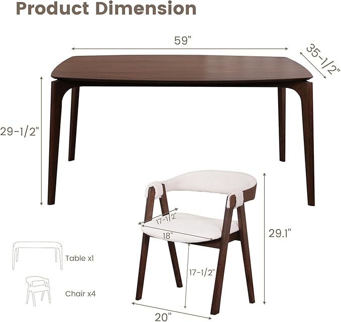 CONSDAN Dining Table for 4-6, Table Only, Walnut Veneer Top, Solid Wood Frame - Image 3