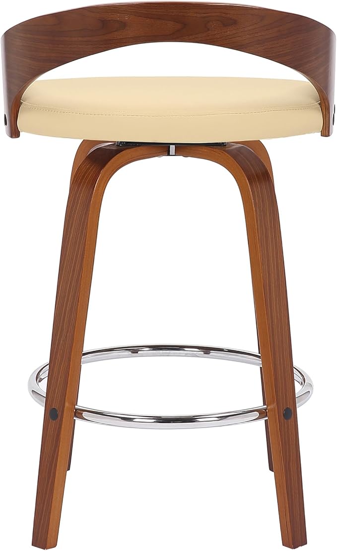 Armen Living Sonia 26" Counter Height Swivel Cream Faux Leather and Walnut Wood - Image 9