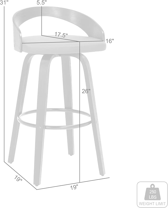 Armen Living Sonia 26" Counter Height Swivel Gray Faux Leather and Black Wood - Image 3