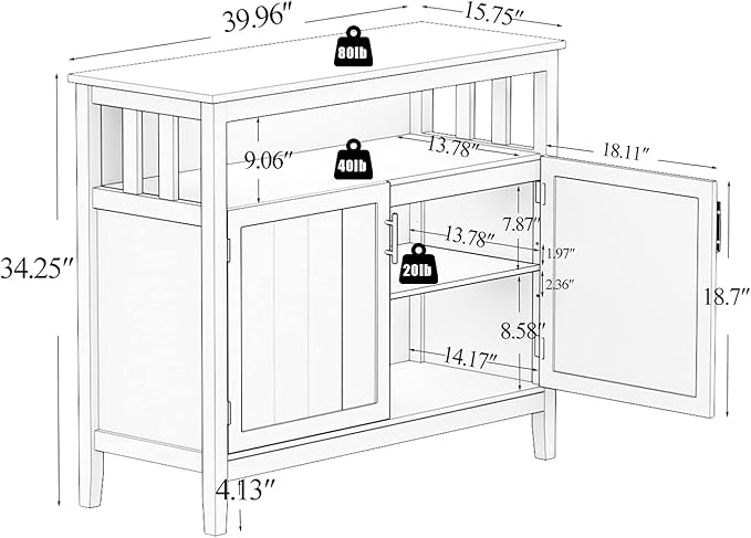 RASOO Espresso Buffet Cabinet, Modern Design - Image 3