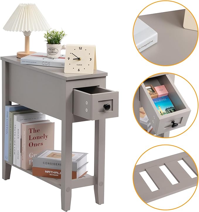 Gery Chairside Narrow End Table, Solid Recliner Side Table - Image 5