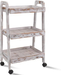 3-Tiers Ladder Shelf with Wheels, Wooden Rolling Cart, Solid Pine Wood Ladder by Kersiki