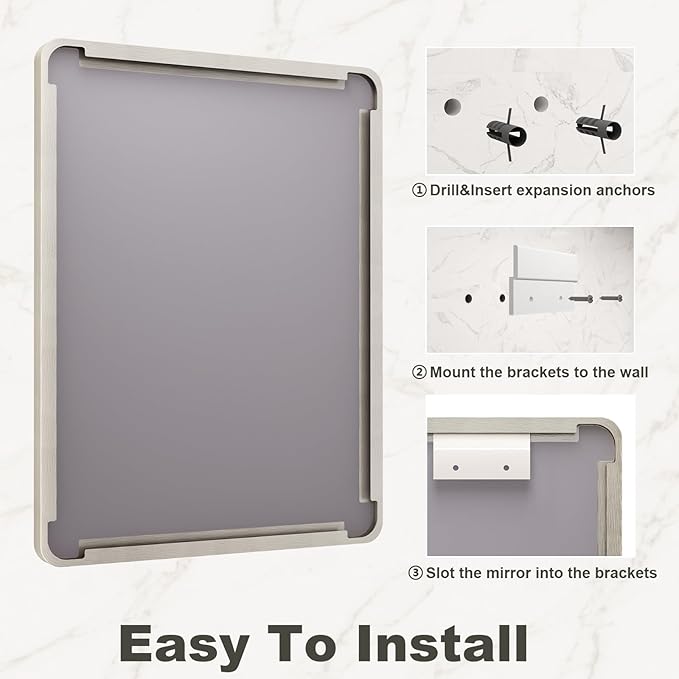 20x30 Inch Brushed Nickel Bathroom Mirror, Brushed Silver Metal Framed Wall - Image 6