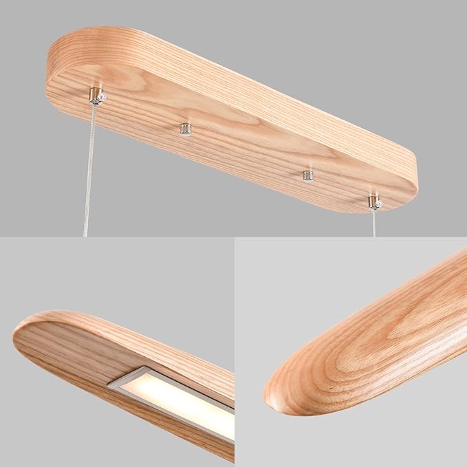 51" 36W Wood LED Linear Pendant Light Fixture Led Dining Room Light Dimmable - Image 7