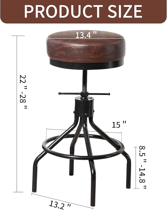 Counter Height Bar Stool Adjustable Swivel Round Barstools Modern PU Leather - Image 3