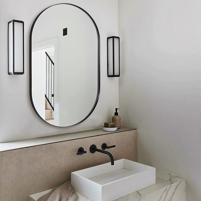ANDY STAR Black Oval Mirror, 26x38'' Pill Shaped Mirror 1’’ Deep Metal Frame by ANDYSTAR