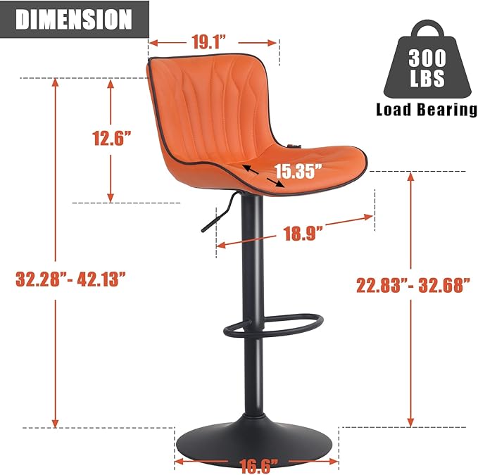 YOUNIKE Orange Bar Stools Set of 4 Modern Swivel Counter Height Bar Chair - Image 2