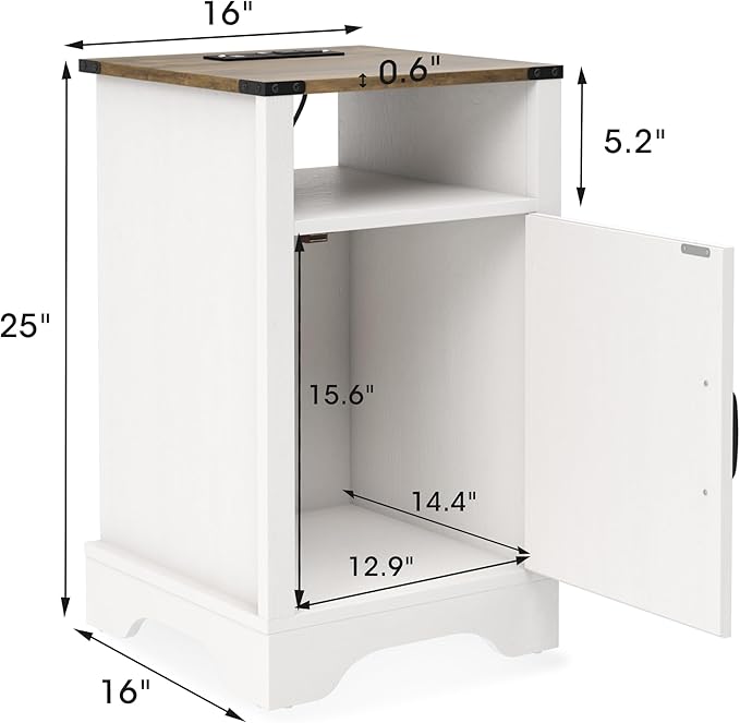 RoyalCraft Set of 1 Farmhouse Nightstand, Tall Bedside Table - Image 2