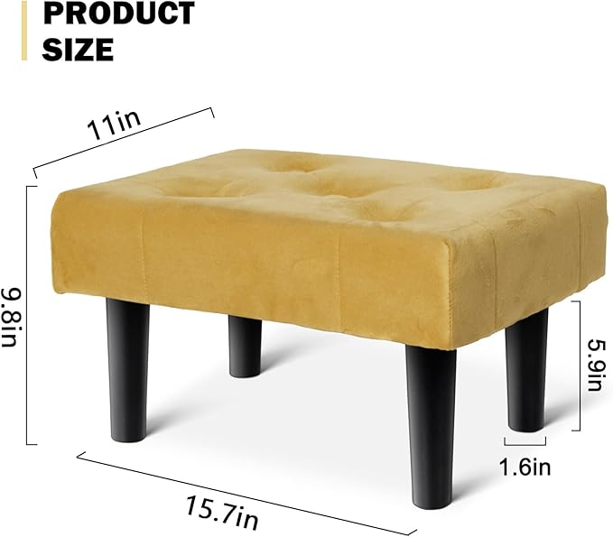 HOUCHICS Small Footstool Ottoman, Velvet Soft Footrest Ottoman - Image 2