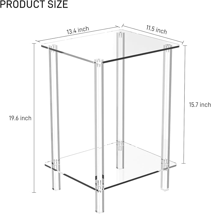 Eglaf Acrylic Side Table Set of 2-13.4'' L x 11.5'' W x 19.6'' H Small End - Image 3