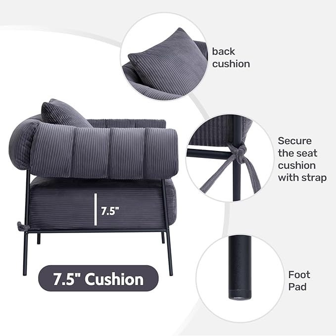 HollyHOME Modern Velvet Accent Chair, Upholstered Comfy Reading Chair, Fabric - Image 6