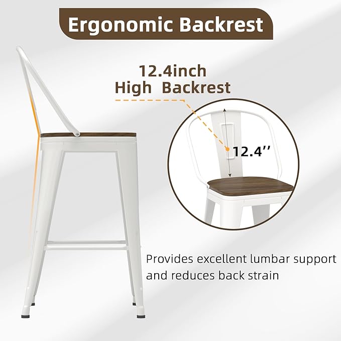 24” Swivel Bar Stools Set of 4, Counter Height Bar Stools Wooden Seat, Metal - Image 4