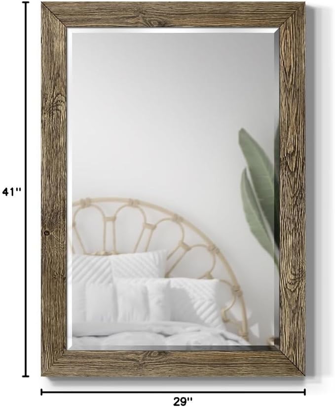 Renditions Gallery Walnut Vanity Mirror Rectangular Barnwood Framed Wall Mirror - Image 7