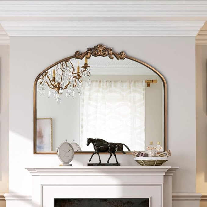 Gold Wall Mirror, Large Arched Vintage Baroque Ornate Mirrors, Traditional - Image 4