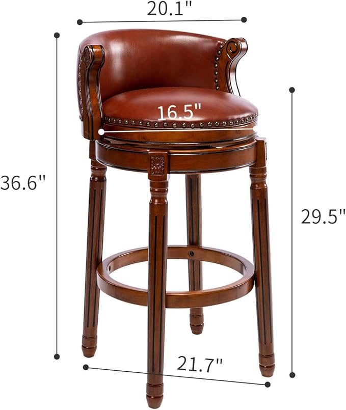 Cow top Leather Wooden Set of 2 Bar Stools, 29.5" Bar Height Bar Chair - Image 3