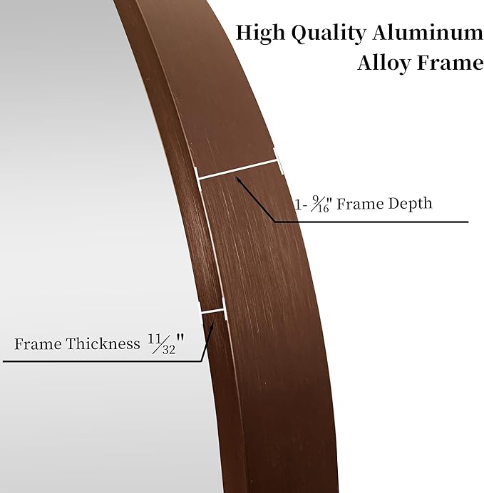 28 inch Round Bronze Mirror, Brushed Metal Framed Circle Wall Mirror - Image 3