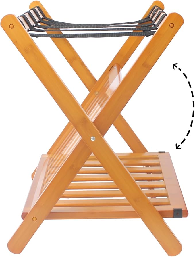 Fully Assembled Bamboo Luggage Racks, Foldable Suitcase Stand - Image 3