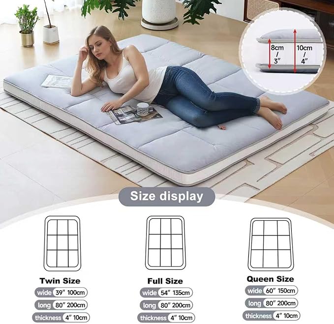 Tiita Japanese Floor Mattress Futon Mattress 4” Thick Folding Roll Up Sleeping - Image 6