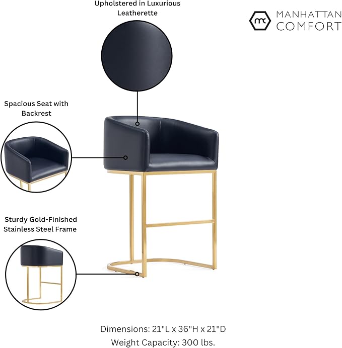 Manhattan Comfort Louvre 26 Inch Mid Century Modern Counter Height Bar Stools - Image 6