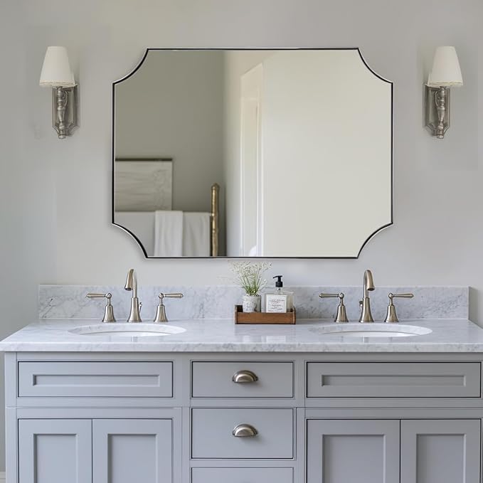 ANDY STAR 30x40 Inch Chrome Mirror, Scalloped Bathroom Mirror, Polished Chrome - Image 2
