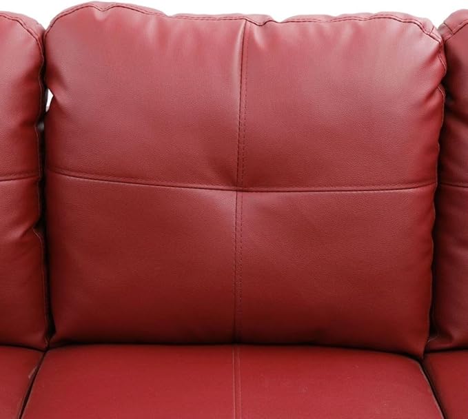 Red L-Shaped 3-Piece Faux Leather Sofa - Image 6