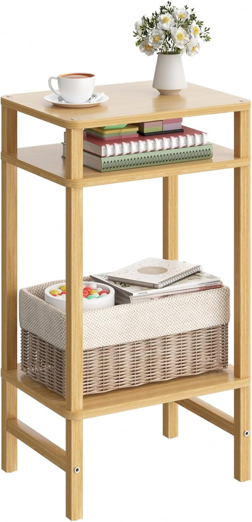 28in Tall Bamboo Side Table 3-Tier Small Narrow End Table, Skinny Nightstand by YUFAM