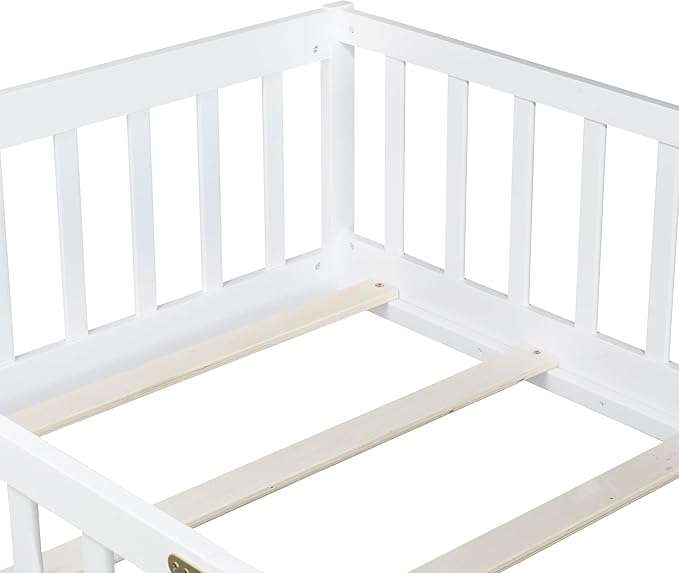 Twin Floor Bed with Slats and Center Support Bar, Wood Montessori Floor Bed - Image 4
