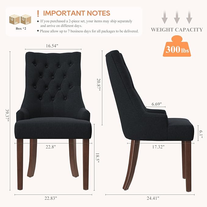 COLAMY Wingback Upholstered Side Dining Room Chairs Set of 4, Fabric Dining - Image 2