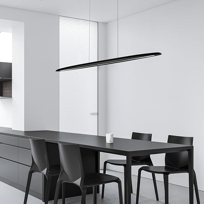 71" Wood Linear Pendant Light Black Linear Pendant Dinning Room Hanging Lights - Image 9